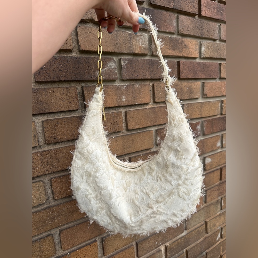 Zara Cream Hobo Bag with Plush Texture
